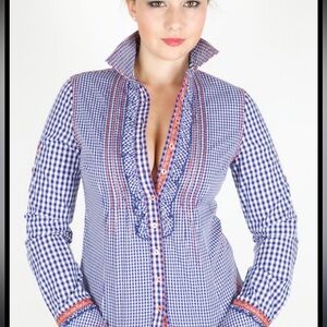 Kruger Madll Traditional German Check Ruffle Embroidered Top